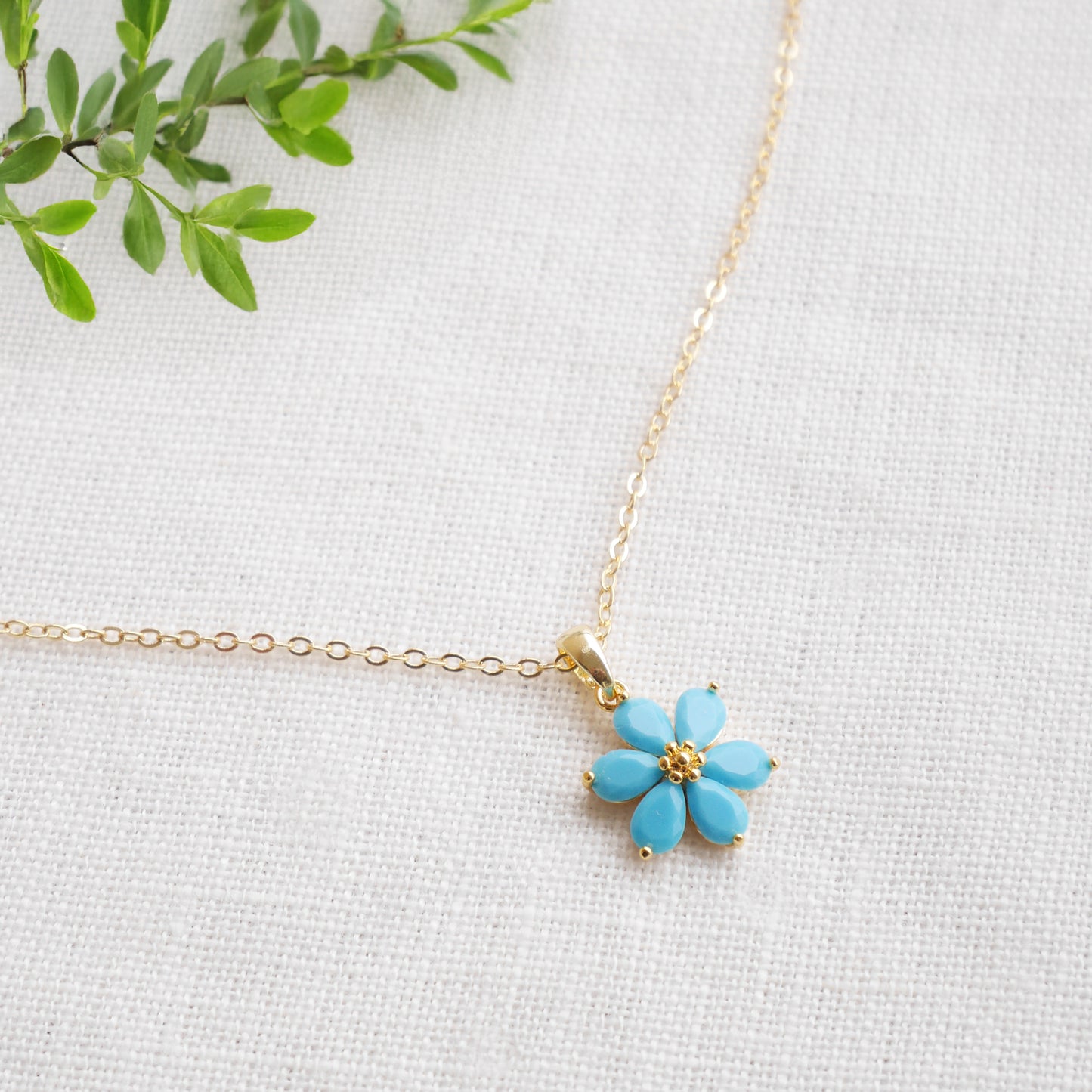 Blue flower necklace – forget-me-not choker, dainty gold jewelry gift for her