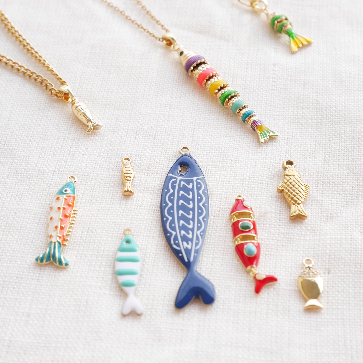 Fish necklace - Pisces gold charm chain, sardine bass jewelry gift for her