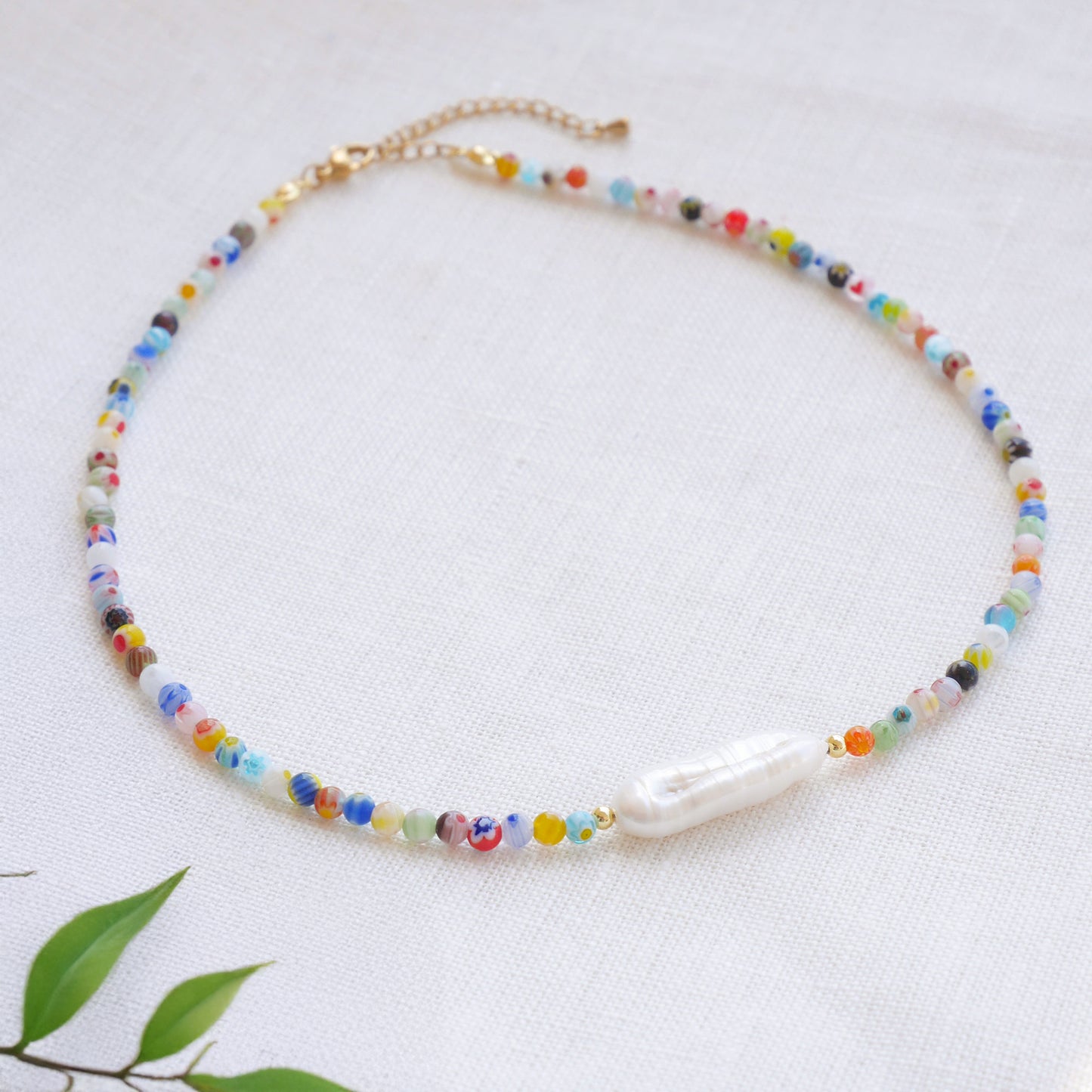 Colorful beaded necklace - dainty small beads choker, freshwater pearl jewelry