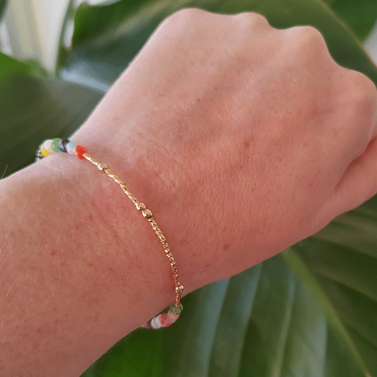 Morse code bracelet - custom name jewelry gift for her with small floral glass beads