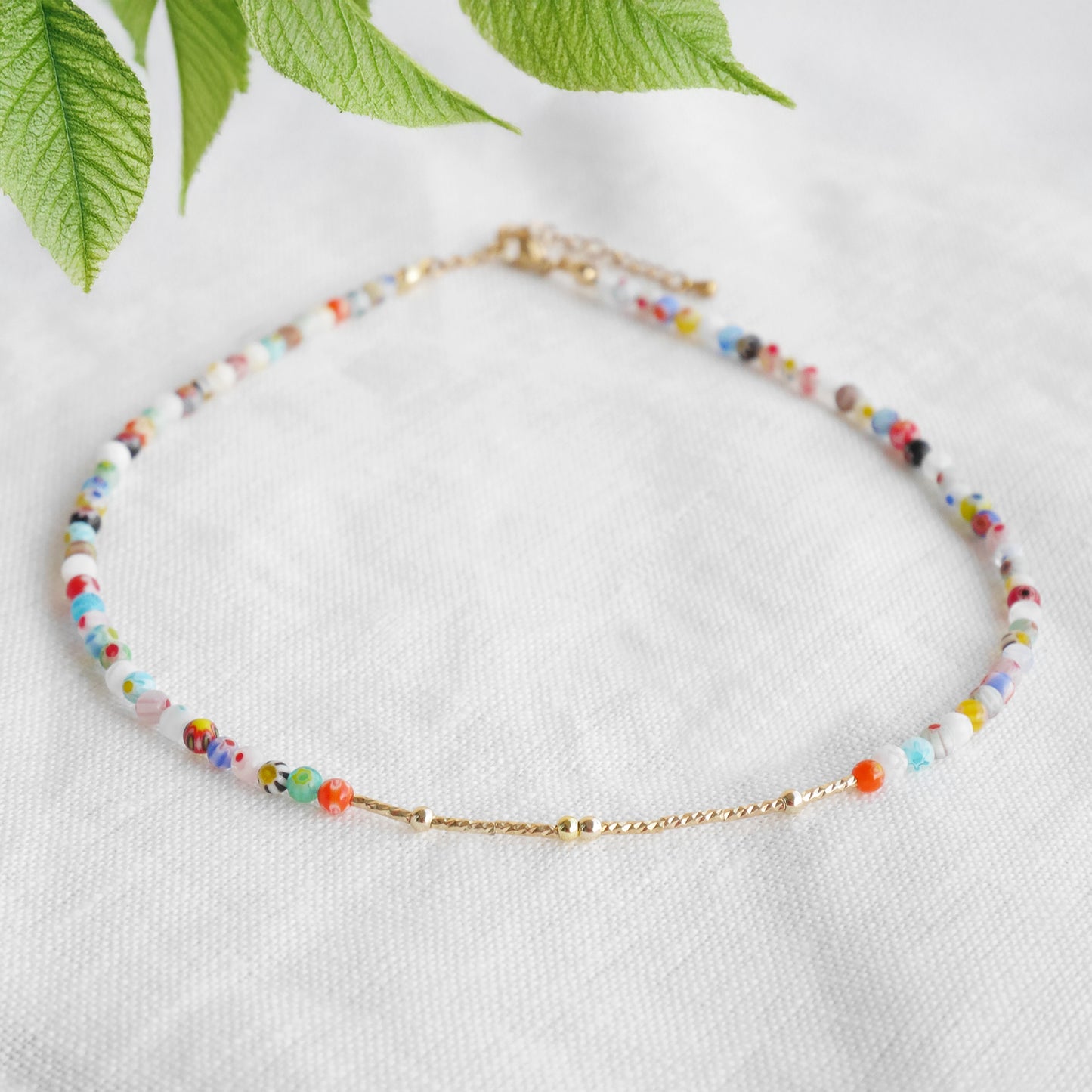 Morse code necklace - customizable name jewelry gift, dainty boho beaded millefiori choker