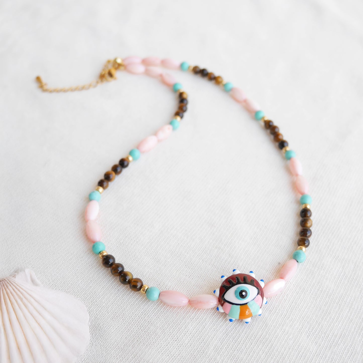 Retro necklace - Evil eye jewelry gift for her, beaded boho style choker