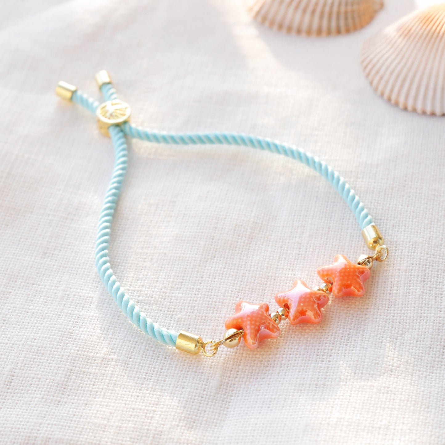 Starfish bracelet - turquoise summer jewelry gift for her, adjustable cord