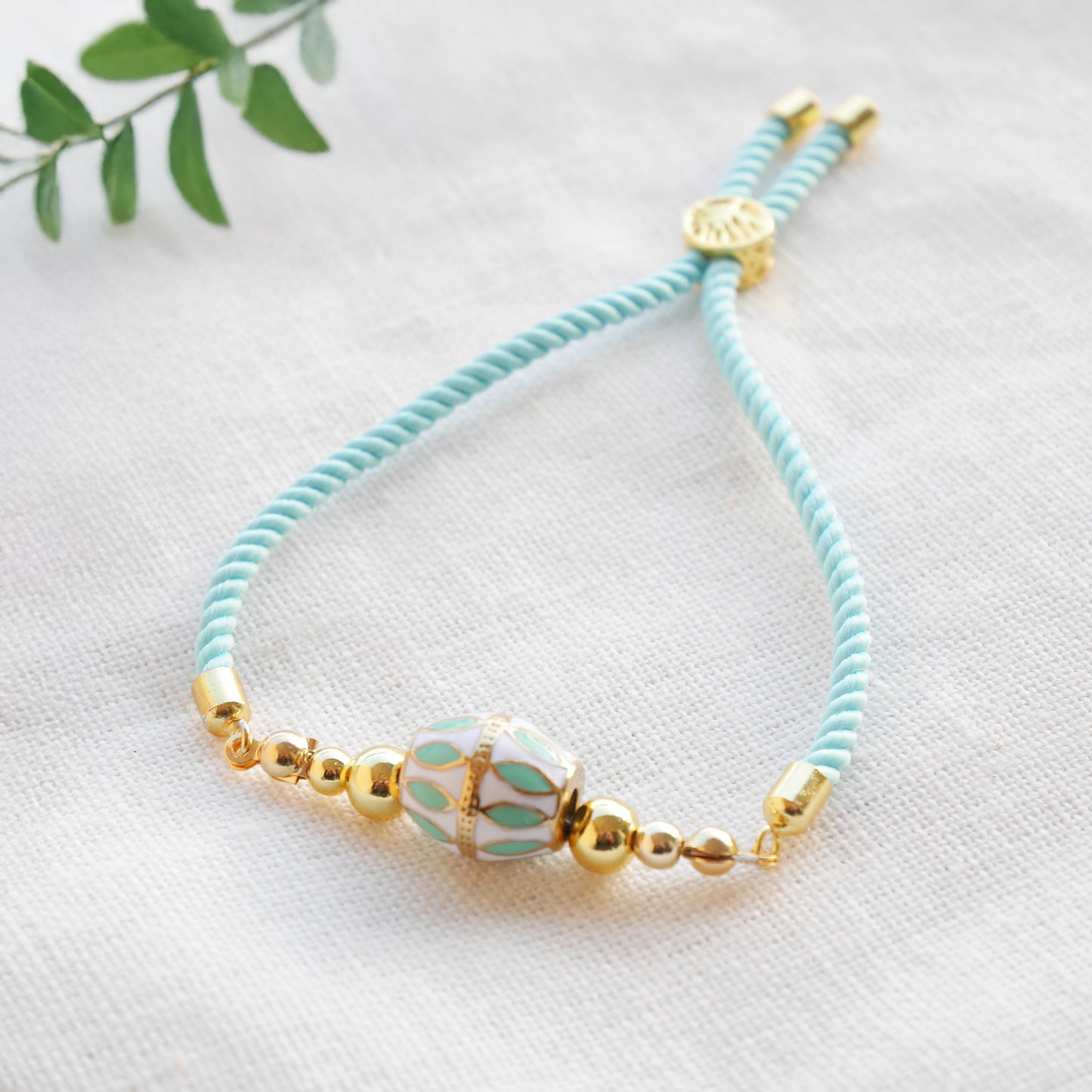 Turquoise gold bracelet - boho summer jewelry gift for her, adjustable cord