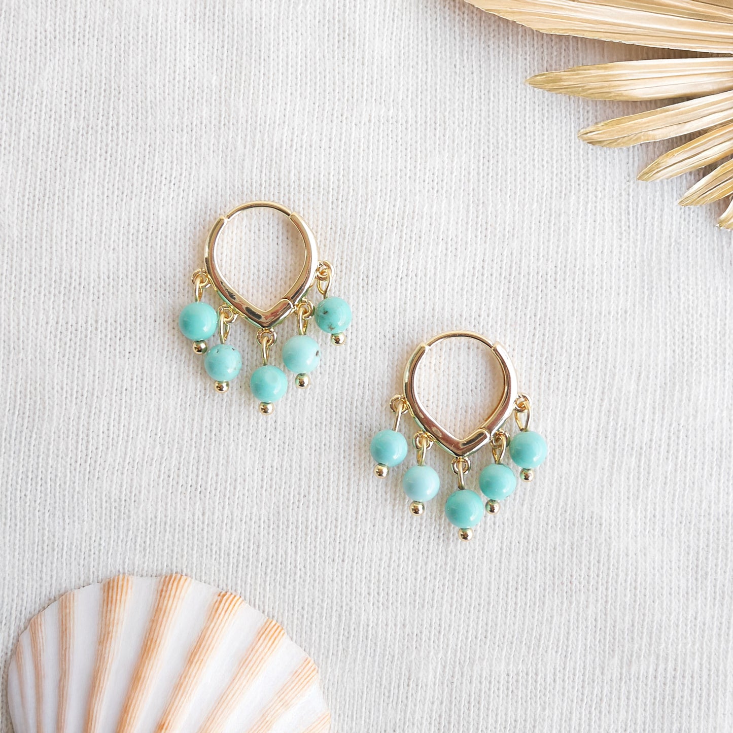 Turquoise hoop earrings - dainty stone hoops, 14k gold-plated gift for her