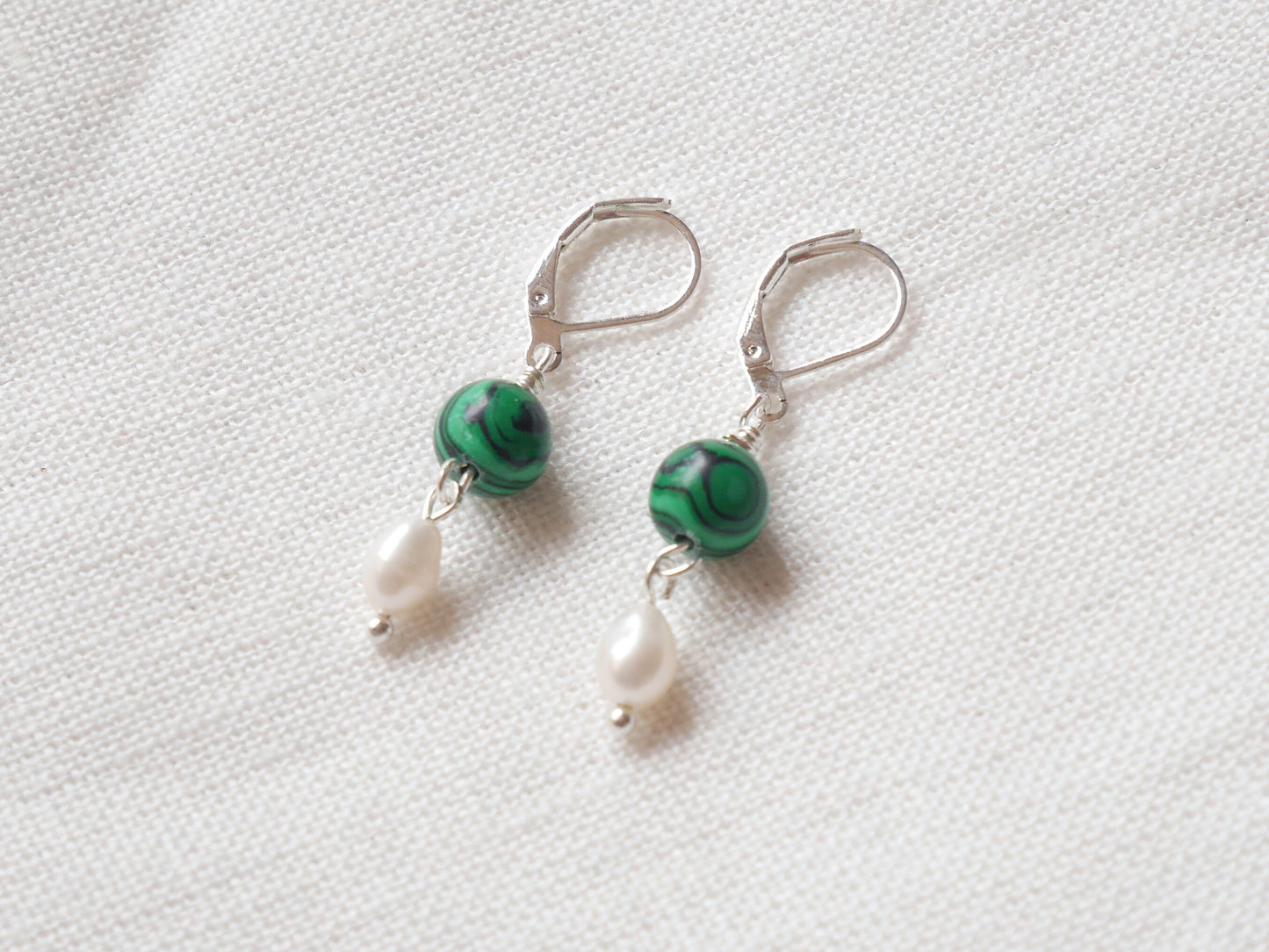 Gemstone pearl earrings | One natural stone drop earrings | Jade dangle earrings with genuine freshwater pearls | Custom handmade gift
