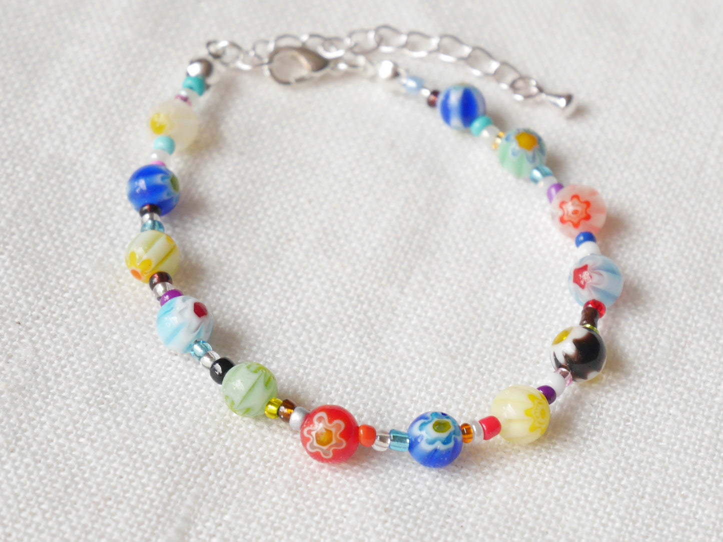 Millefiori glass bead bracelet | Colorful beaded bracelet with flower beads | Seed bead bracelet | Cute multicolor handmade jewelry for her