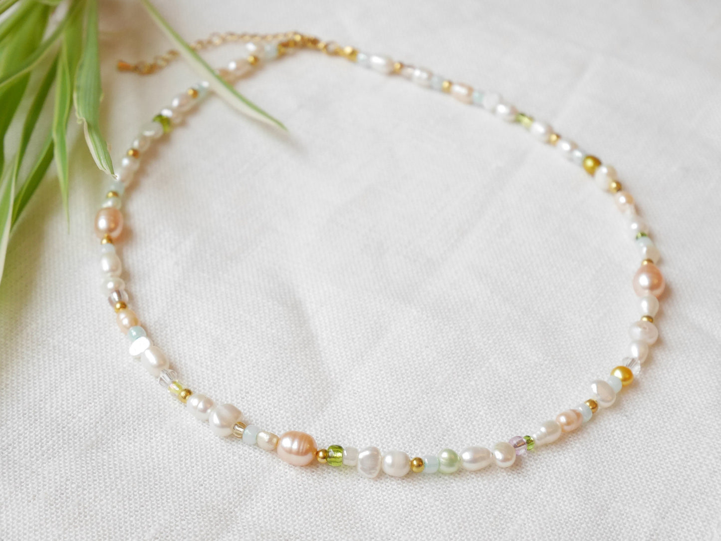 Freshwater pearl necklace – soft pastel beads beaded jewelry, gift for her