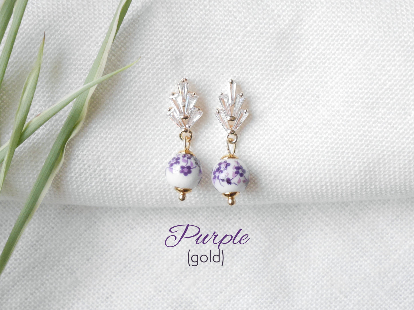 Art deco drop earrings | Small porcelain ceramic jewelry | Vintage 1920s style with flower pattern | Dainty cute elegant handmade gift idea