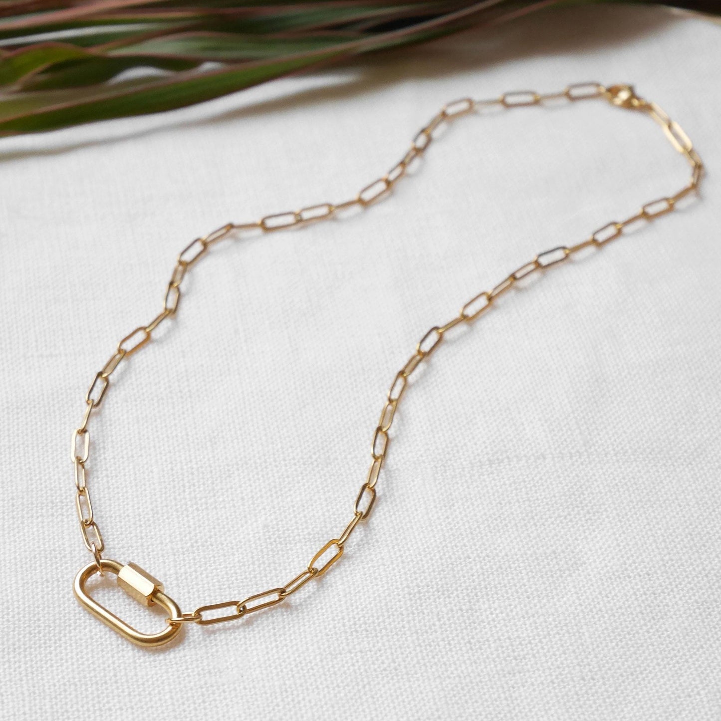 Dainty carabiner paperclip chain necklace | Small mini screw lock necklace with gold stainless steel chain | Add your own charms choker gift