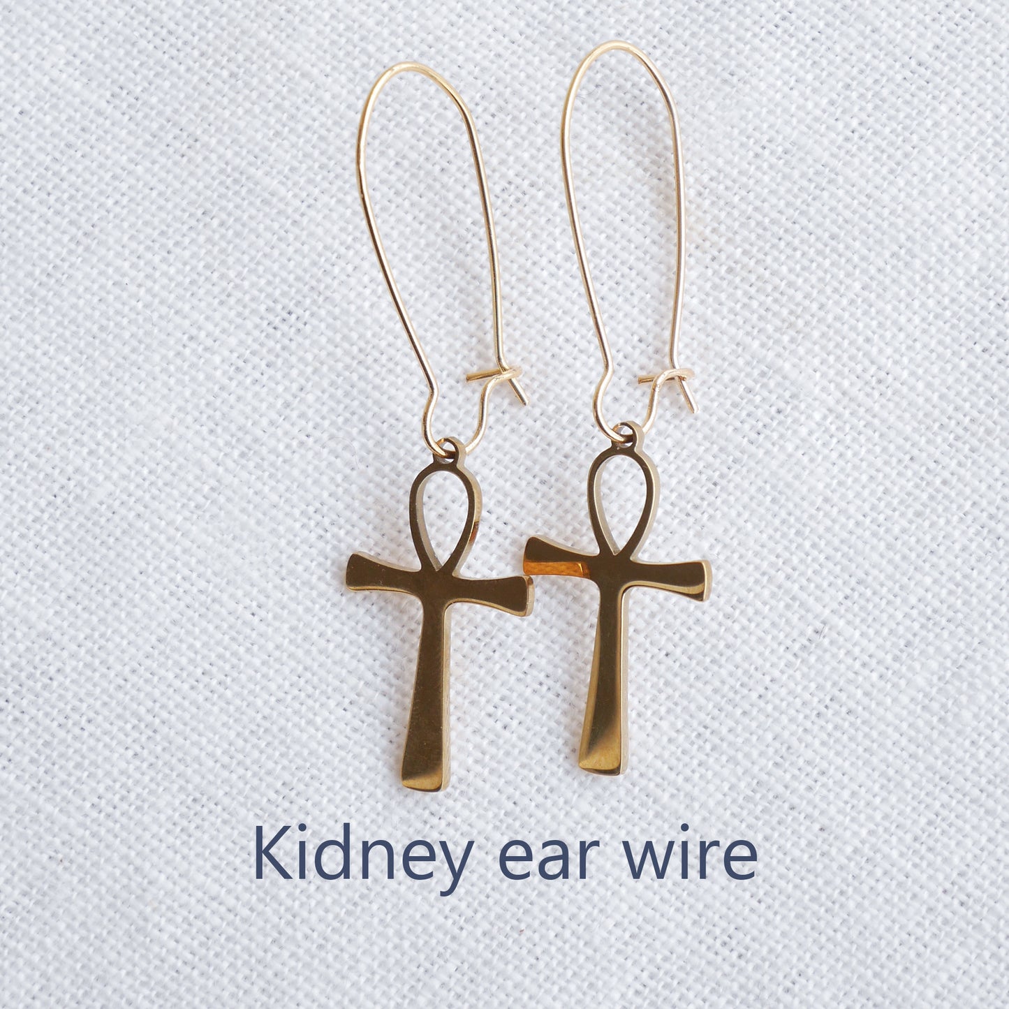 Ankh earrings - Egyptian symbol jewelry, gold charm huggie hoop gift for her