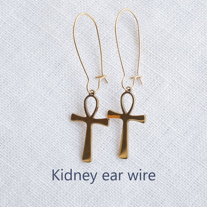 Ankh earrings - Egyptian symbol jewelry, gold charm huggie hoop gift for her