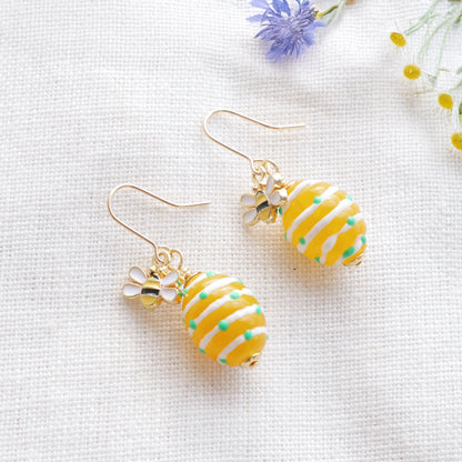 Bee earrings - boho gold jewelry gift for her, cute quirky summer drop dangle