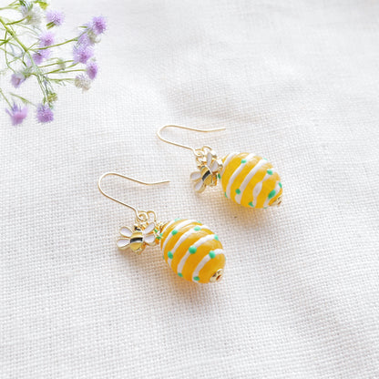 Bee earrings - boho gold jewelry gift for her, cute quirky summer drop dangle