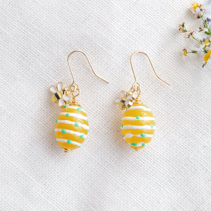 Bee earrings - boho gold jewelry gift for her, cute quirky summer drop dangle
