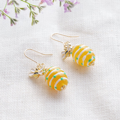 Bee earrings - boho gold jewelry gift for her, cute quirky summer drop dangle
