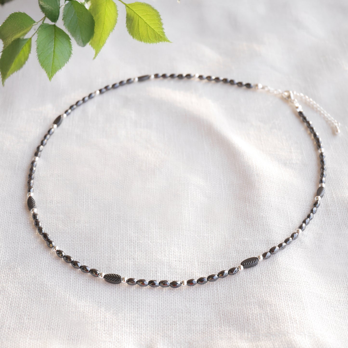 Black hematite necklace - minimalist unisex beaded jewelry,  sleek modern gift for him or her