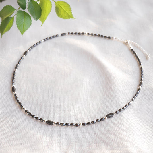 Black hematite necklace - minimalist unisex beaded jewelry,  sleek modern gift for him or her