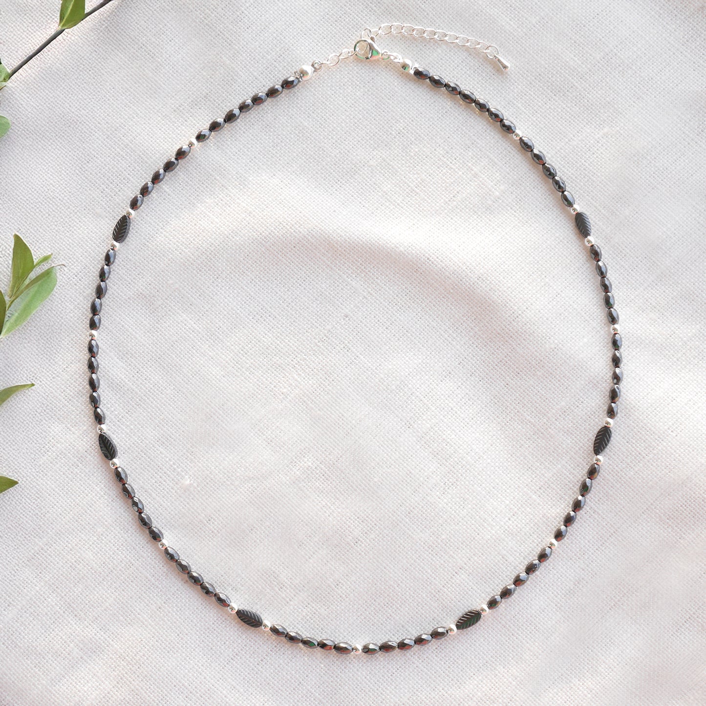 Black hematite necklace - minimalist unisex beaded jewelry,  sleek modern gift for him or her