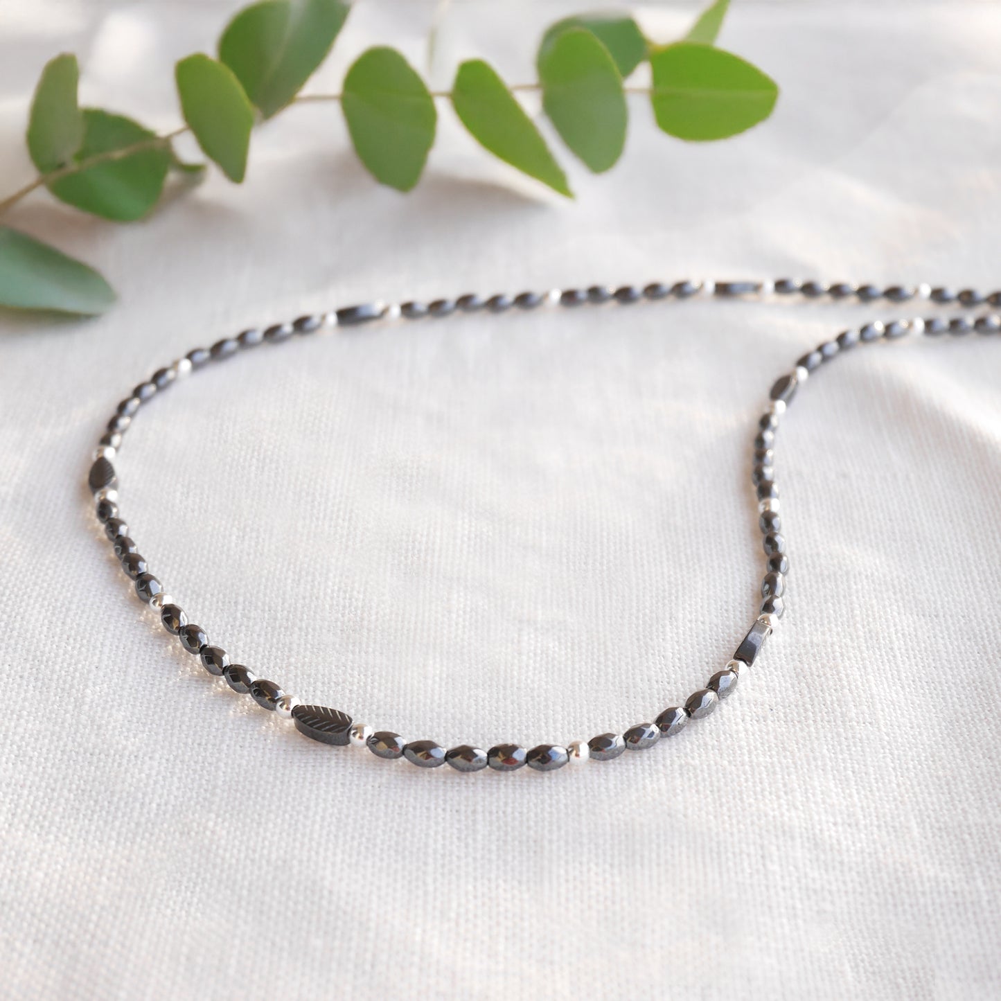 Black hematite necklace - minimalist unisex beaded jewelry,  sleek modern gift for him or her