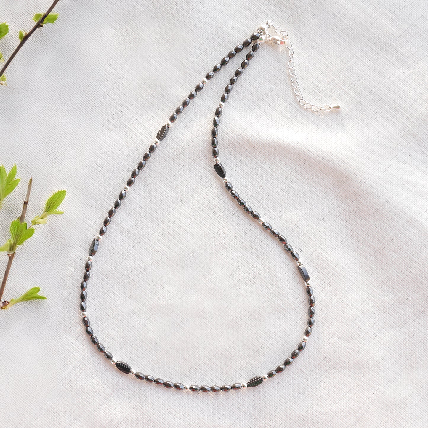 Black hematite necklace - minimalist unisex beaded jewelry,  sleek modern gift for him or her