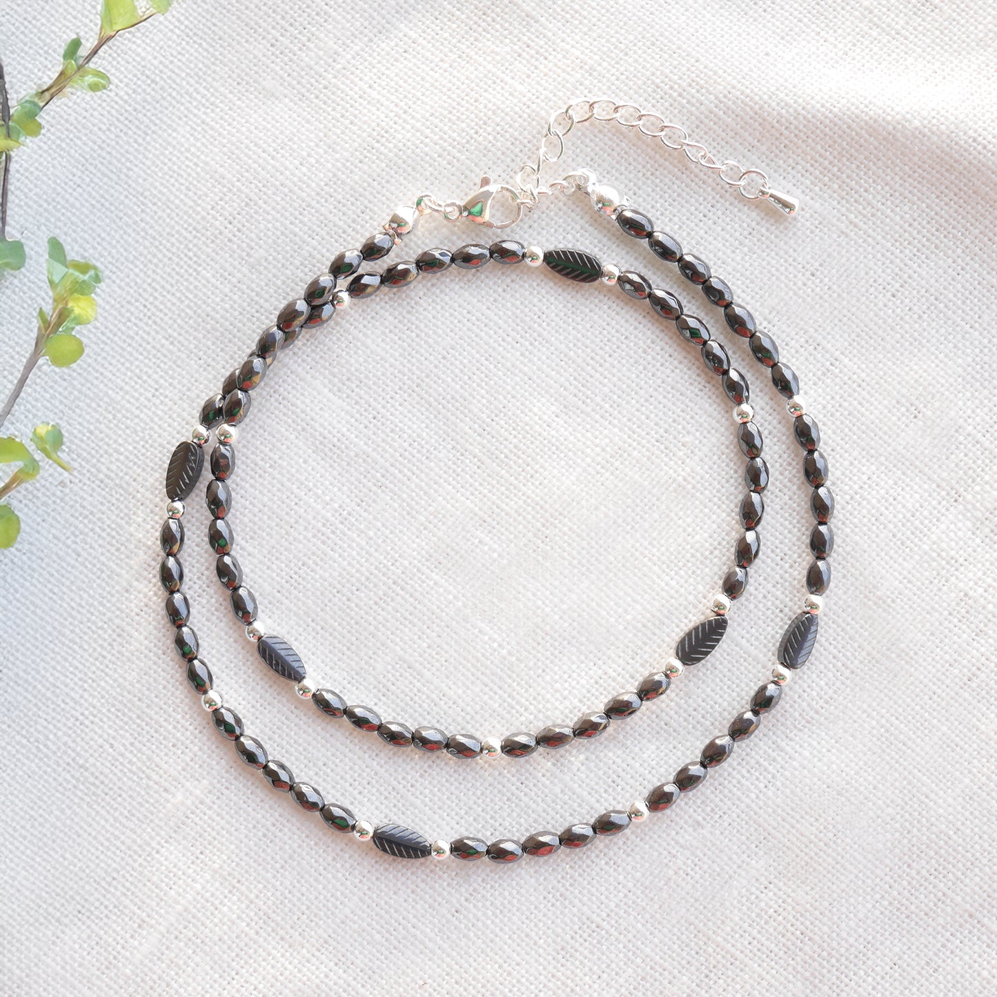 Black hematite necklace - minimalist unisex beaded jewelry,  sleek modern gift for him or her