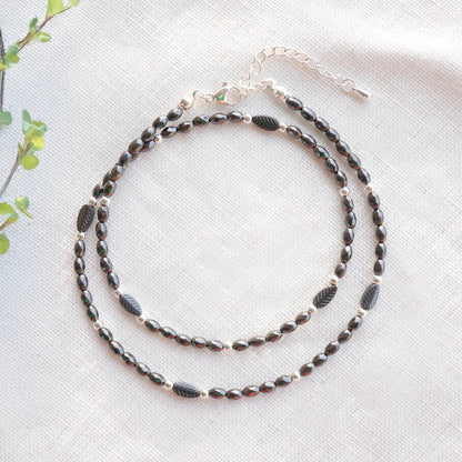 Black hematite necklace - minimalist unisex beaded jewelry,  sleek modern gift for him or her