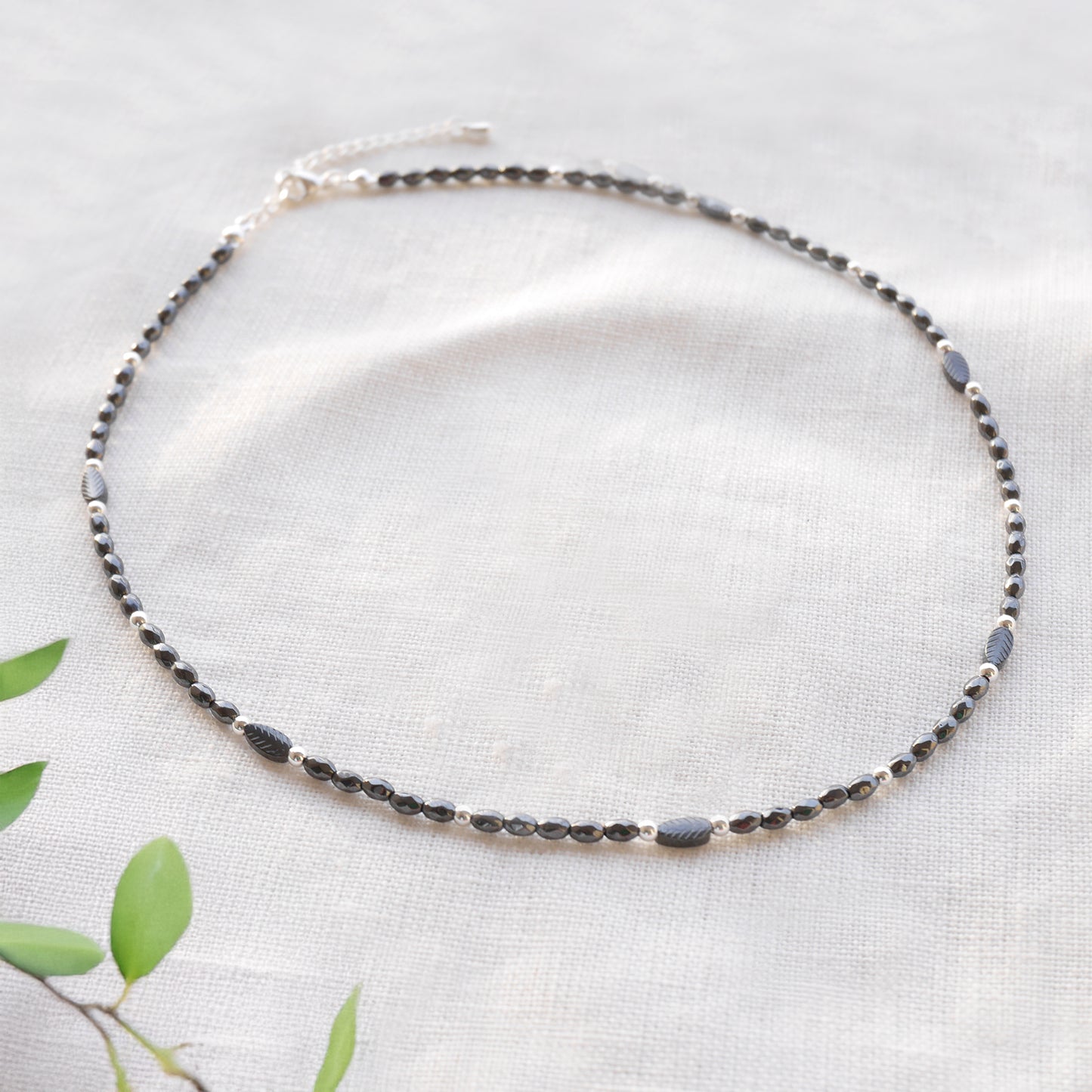 Black hematite necklace - minimalist unisex beaded jewelry,  sleek modern gift for him or her