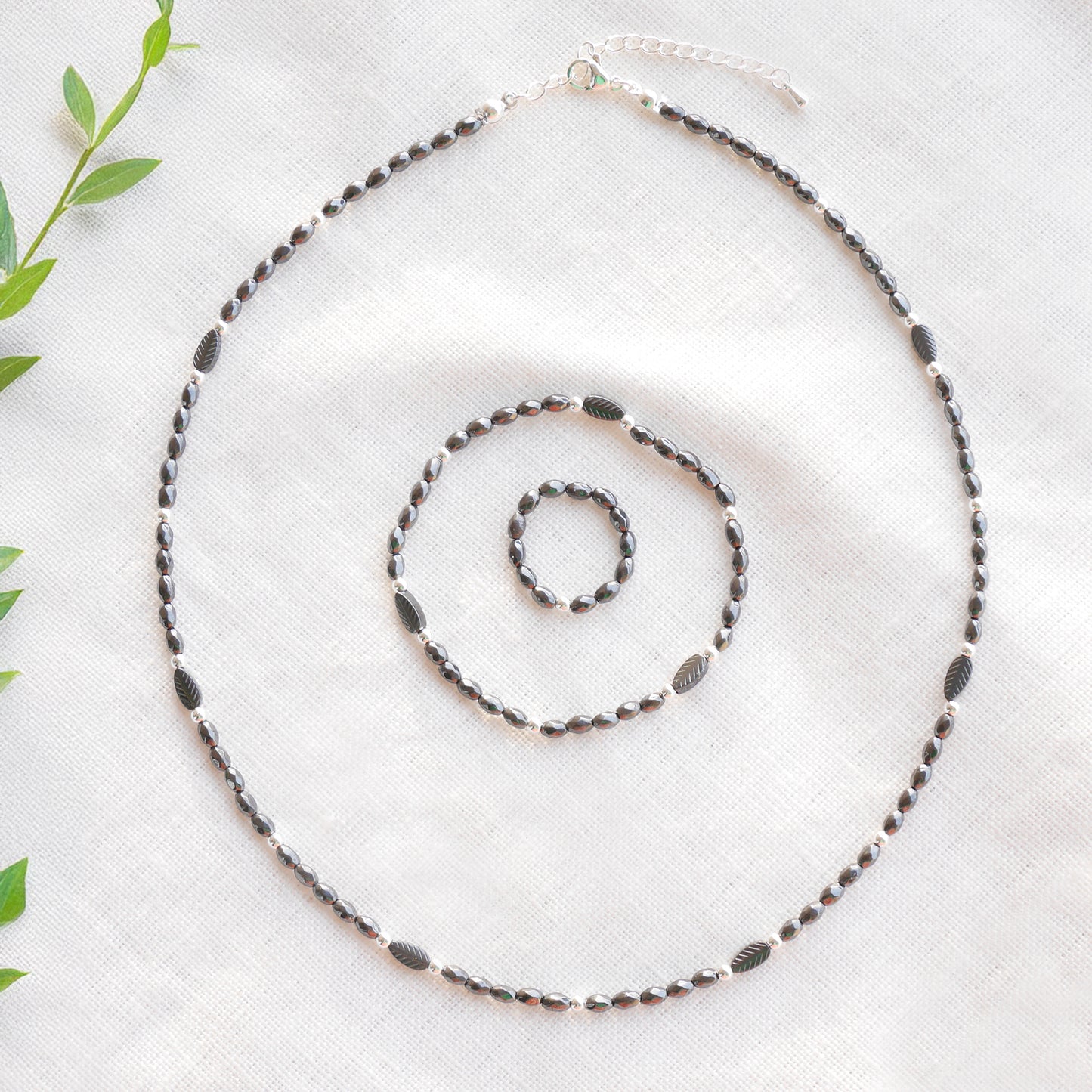 Black hematite necklace - minimalist unisex beaded jewelry,  sleek modern gift for him or her