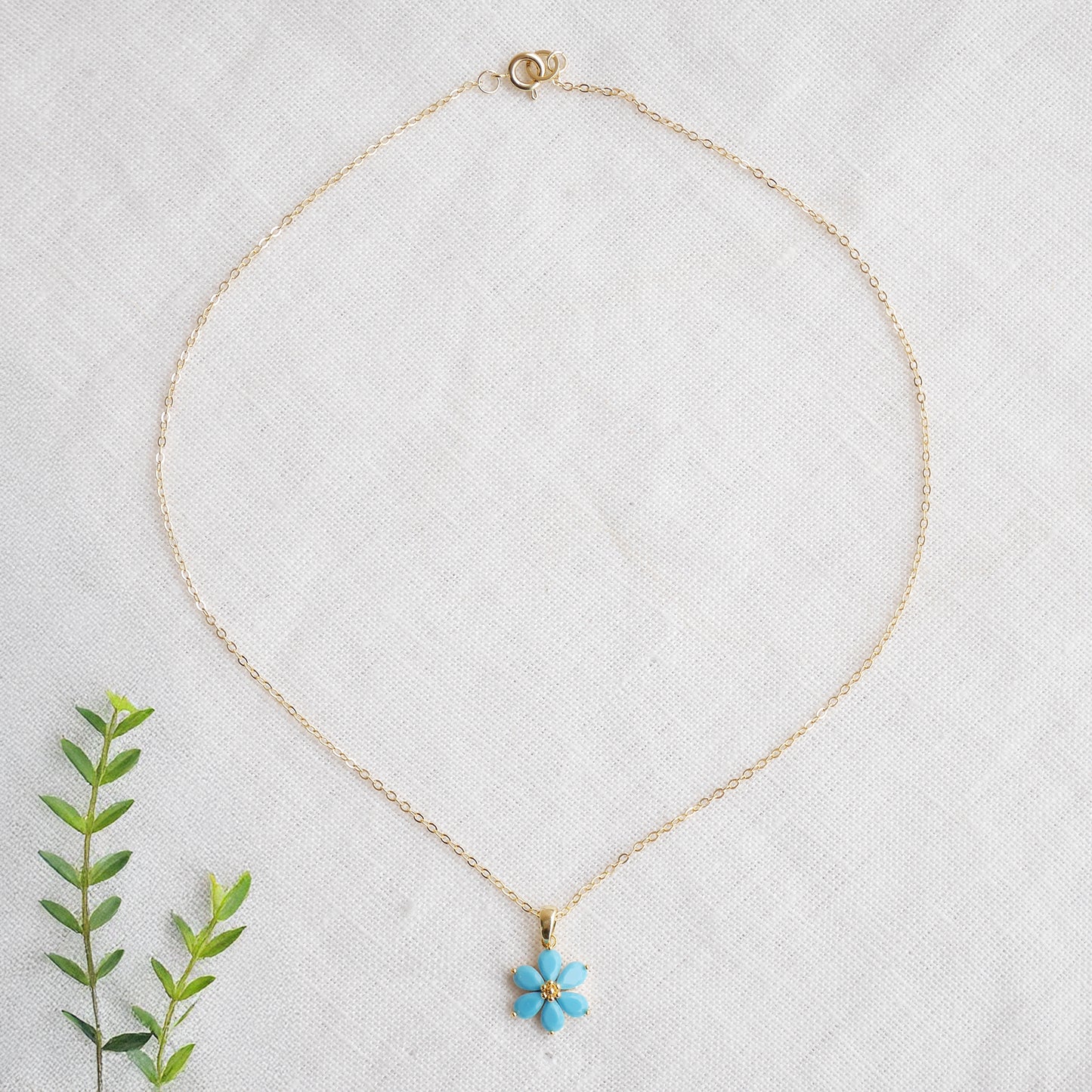 Blue flower necklace – forget-me-not choker, dainty gold jewelry gift for her
