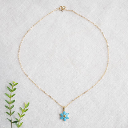 Blue flower necklace – forget-me-not choker, dainty gold jewelry gift for her