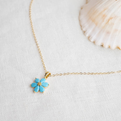 Blue flower necklace – forget-me-not choker, dainty gold jewelry gift for her