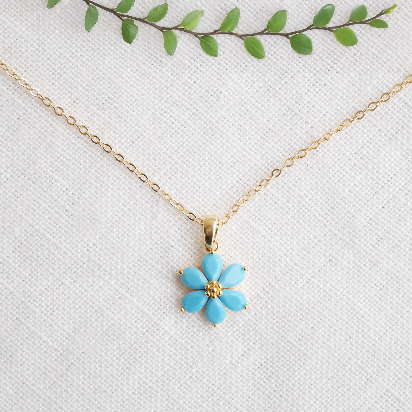 Blue flower necklace – forget-me-not choker, dainty gold jewelry gift for her
