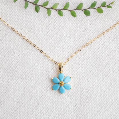 Blue flower necklace – forget-me-not choker, dainty gold jewelry gift for her