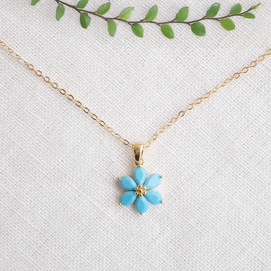 Blue flower necklace – forget-me-not choker, dainty gold jewelry gift for her