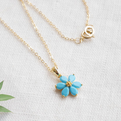 Blue flower necklace – forget-me-not choker, dainty gold jewelry gift for her