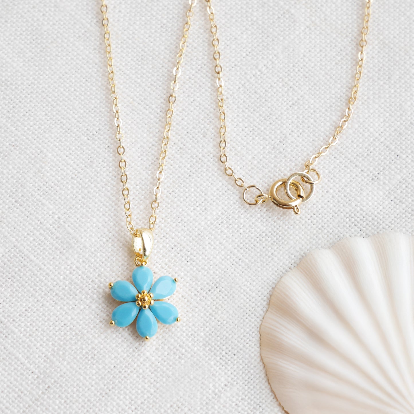 Blue flower necklace – forget-me-not choker, dainty gold jewelry gift for her