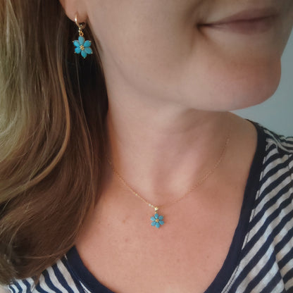 Blue flower necklace – forget-me-not choker, dainty gold jewelry gift for her