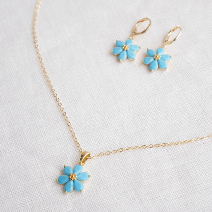 Blue flower necklace – forget-me-not choker, dainty gold jewelry gift for her