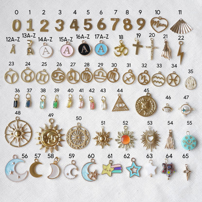 Lots of colorful and gold charms.