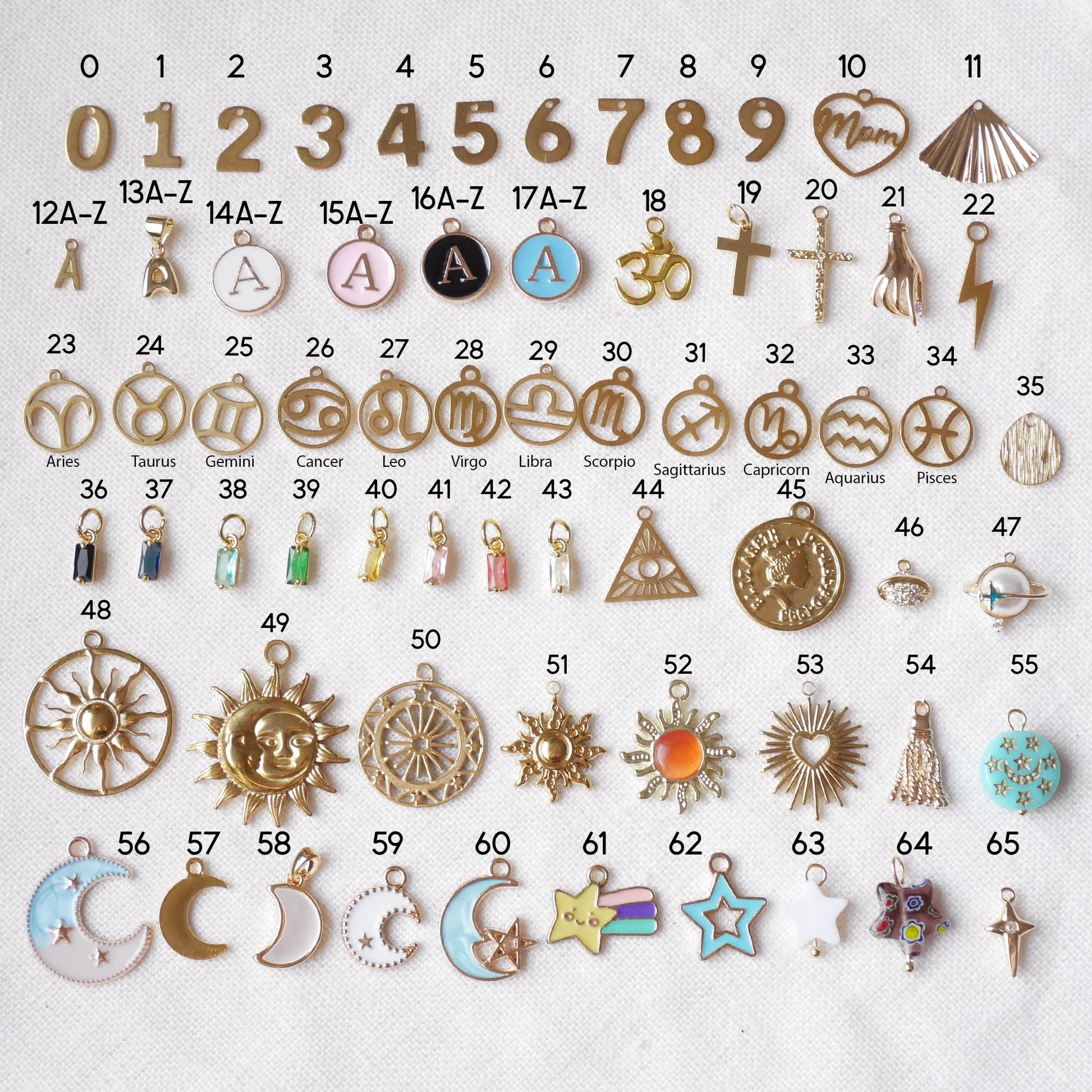 Selection of charms for necklace.