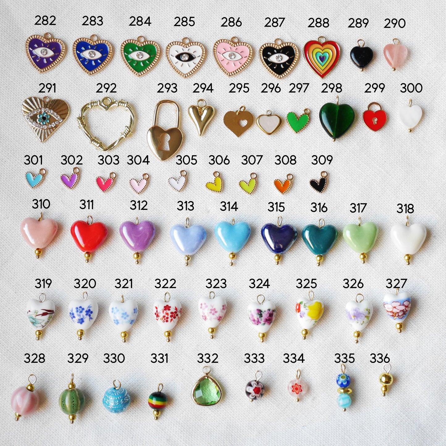 Lots of colorful and gold charms.