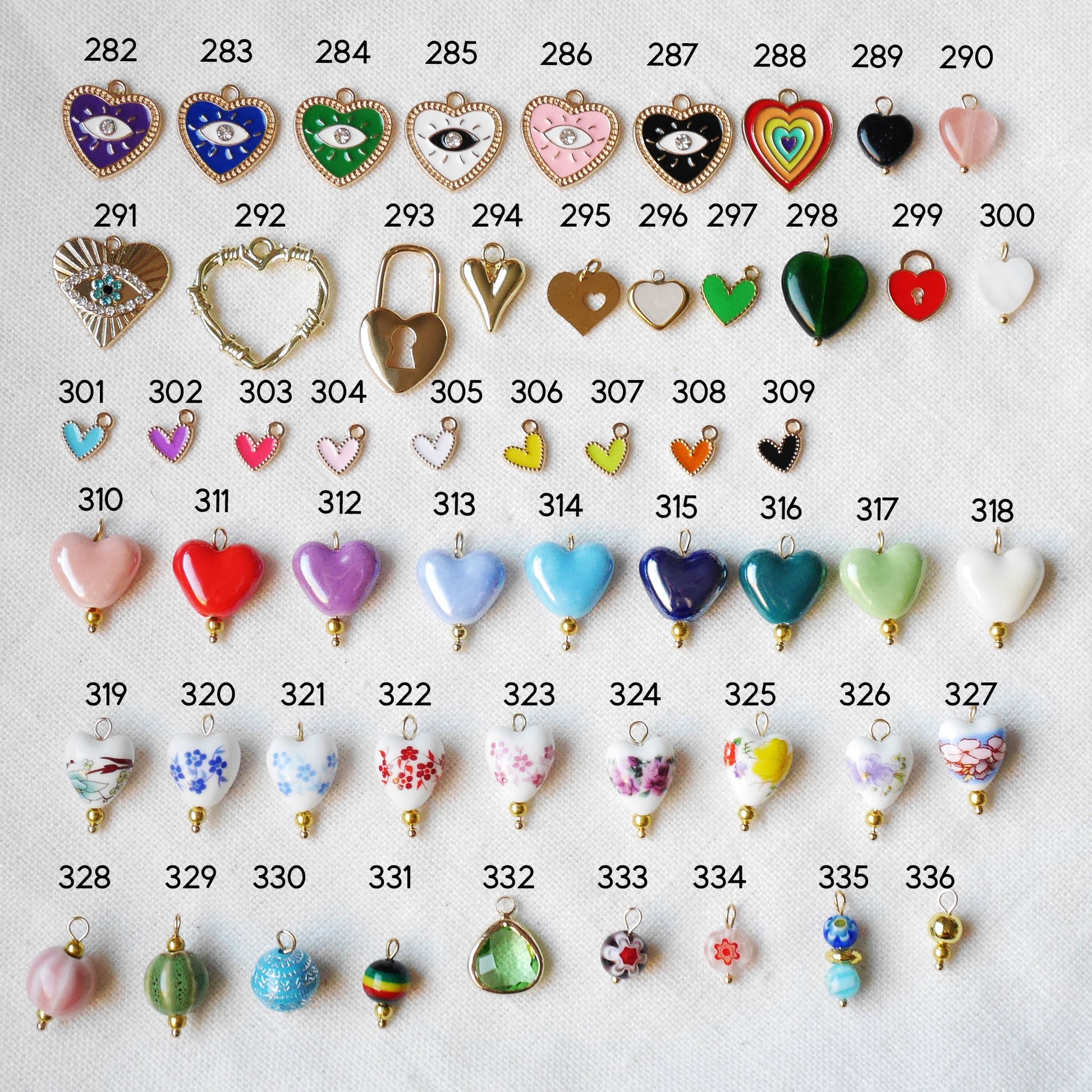 Lots of colorful and gold charms.