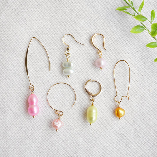 Colorful baroque pearl drop earrings - dainty gold-plated fun summer jewelry, handmade customized gift for her