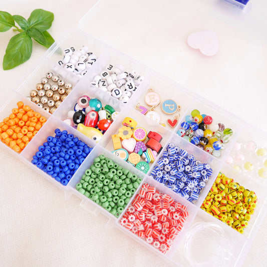 DIY bracelet making kit for kids – colorful beads, charms and stretch cord – fun craft gift set