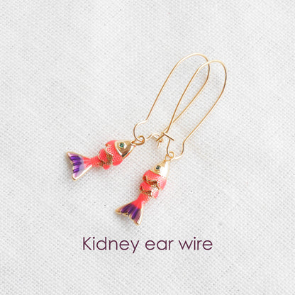 Fish earrings - gold sardine charm jewelry, handmade salmon pendant gift for her