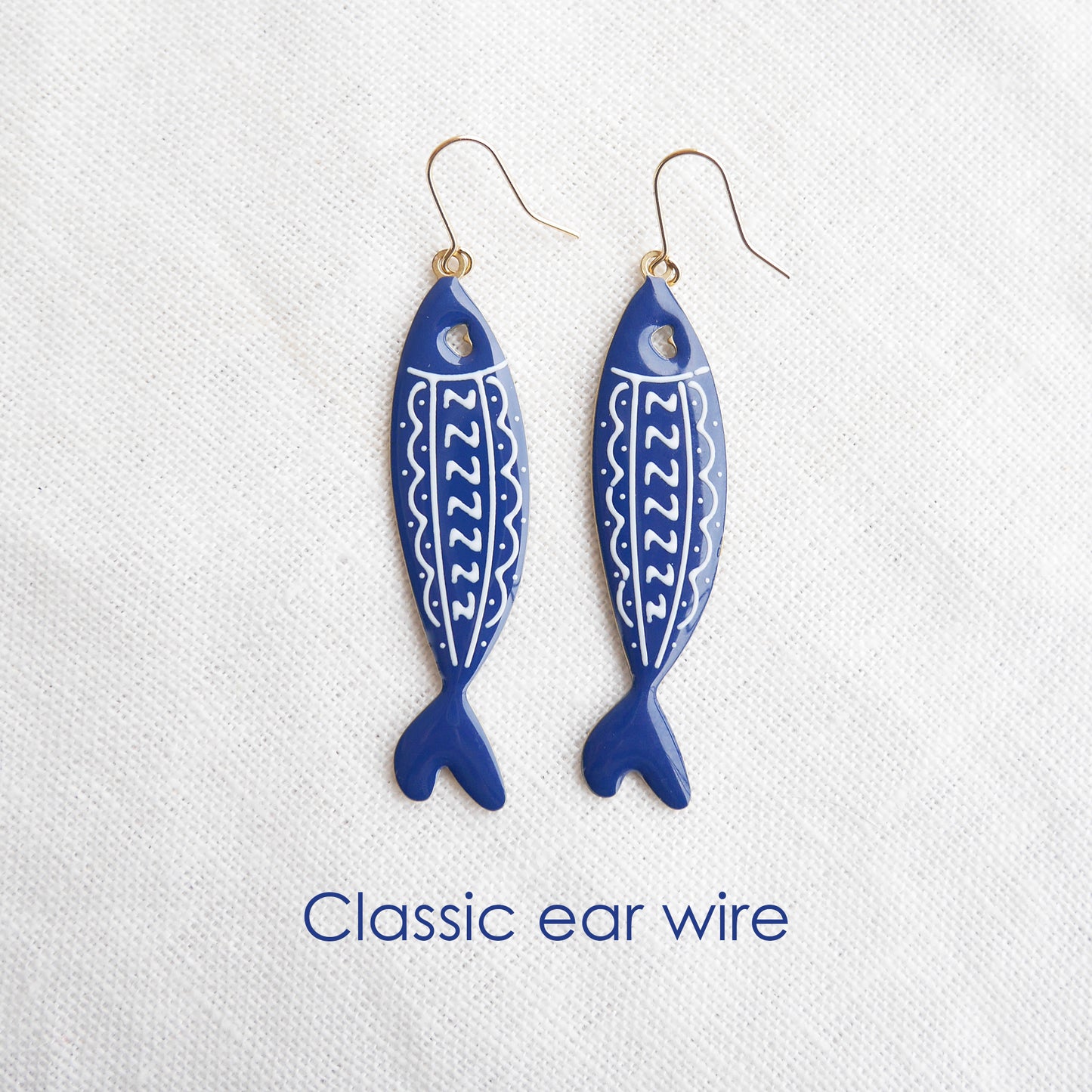 Fish earrings - gold sardine charm jewelry, handmade salmon pendant gift for her