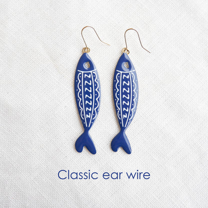 Fish earrings - gold sardine charm jewelry, handmade salmon pendant gift for her