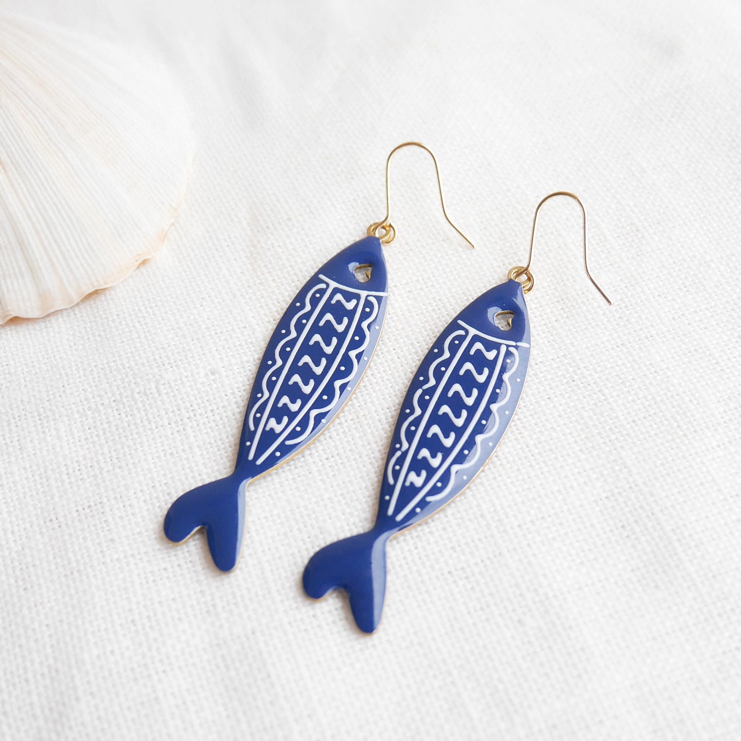 Fish earrings - gold sardine charm jewelry, handmade salmon pendant gift for her