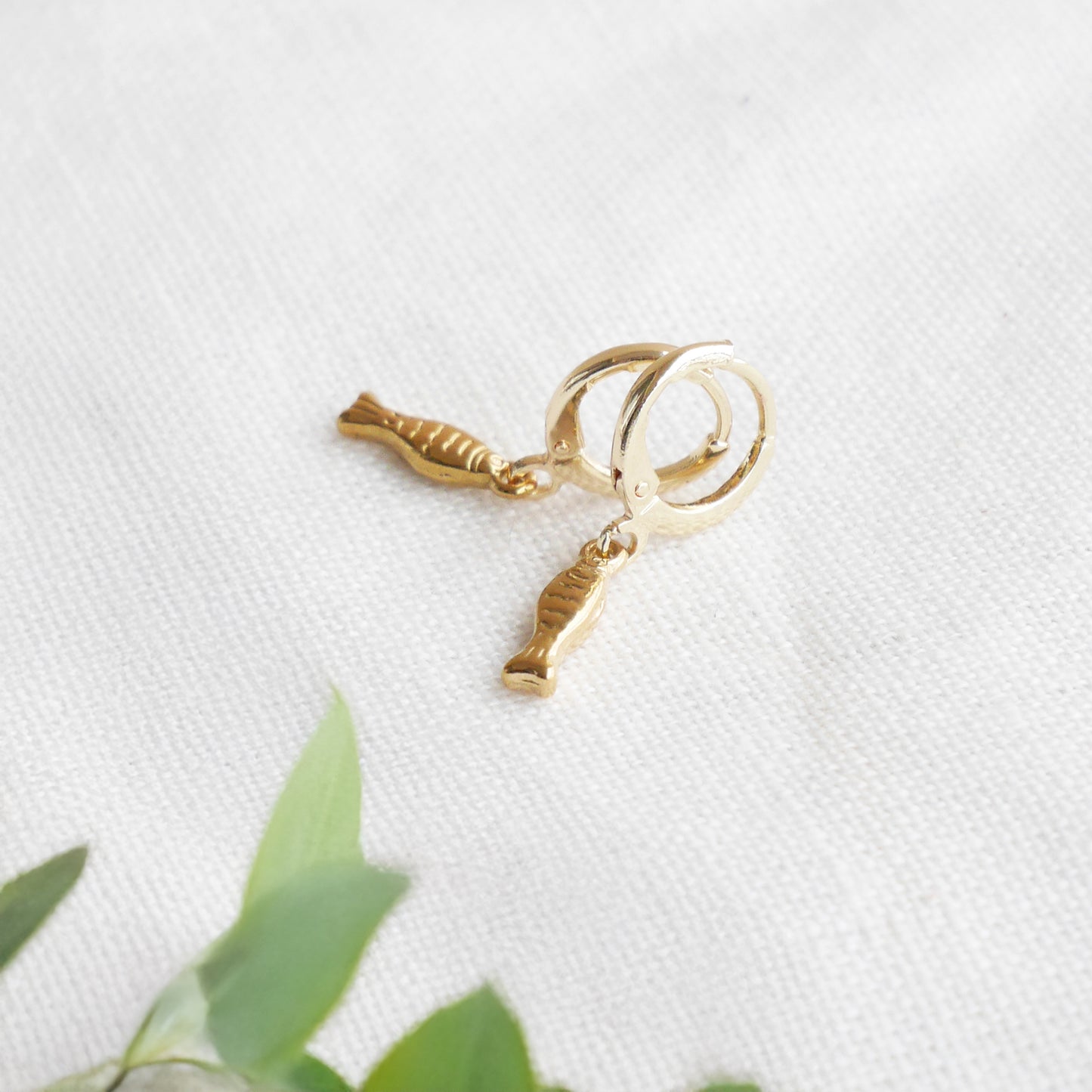 Fish earrings - gold sardine charm jewelry, handmade salmon pendant gift for her